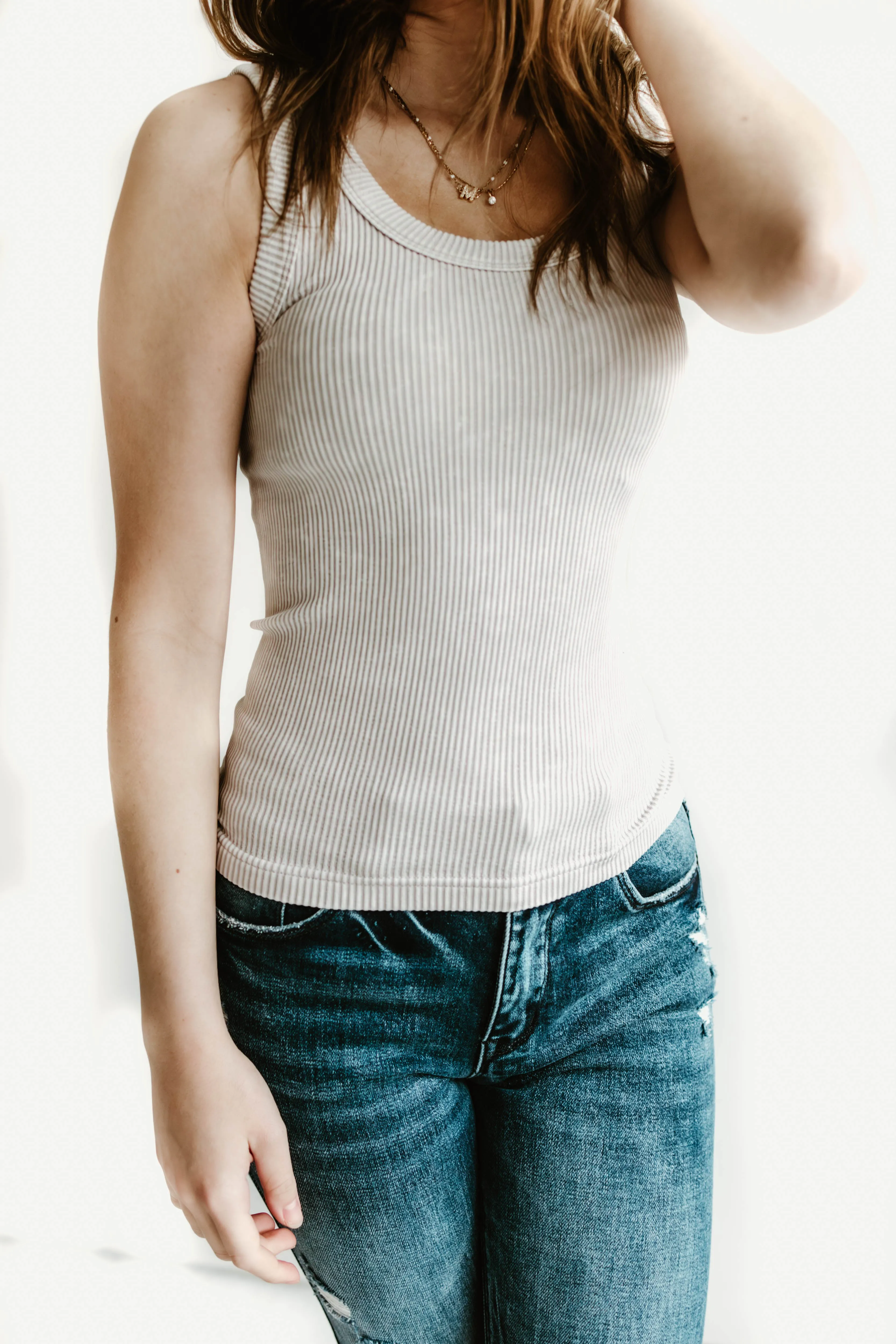 Bailey Acid Wash Ribbed Two Way Neckline Tank Top