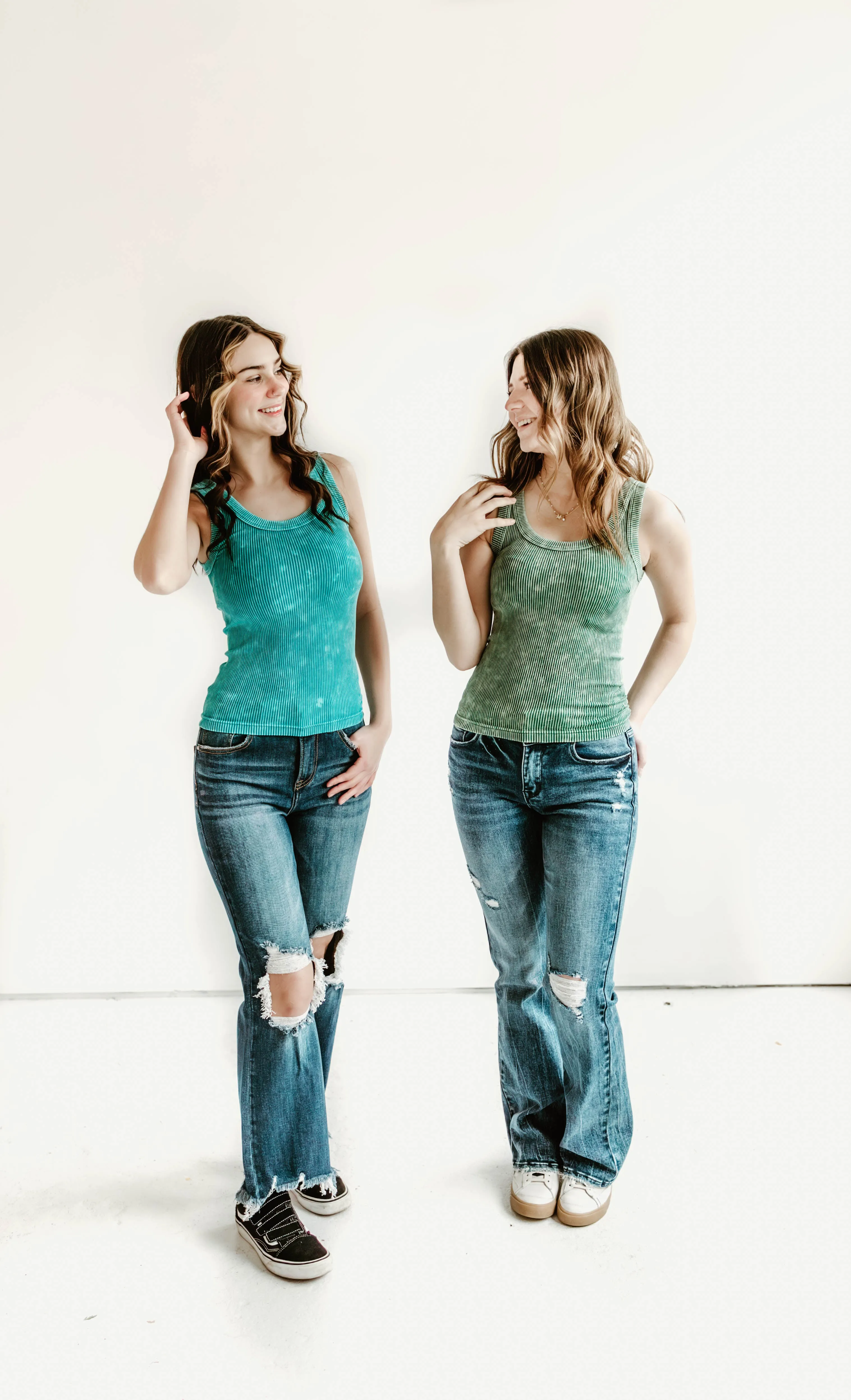 Bailey Acid Wash Ribbed Two Way Neckline Tank Top