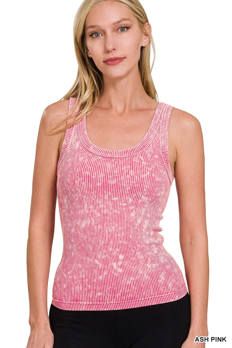 Bailey Acid Wash Ribbed Two Way Neckline Tank Top