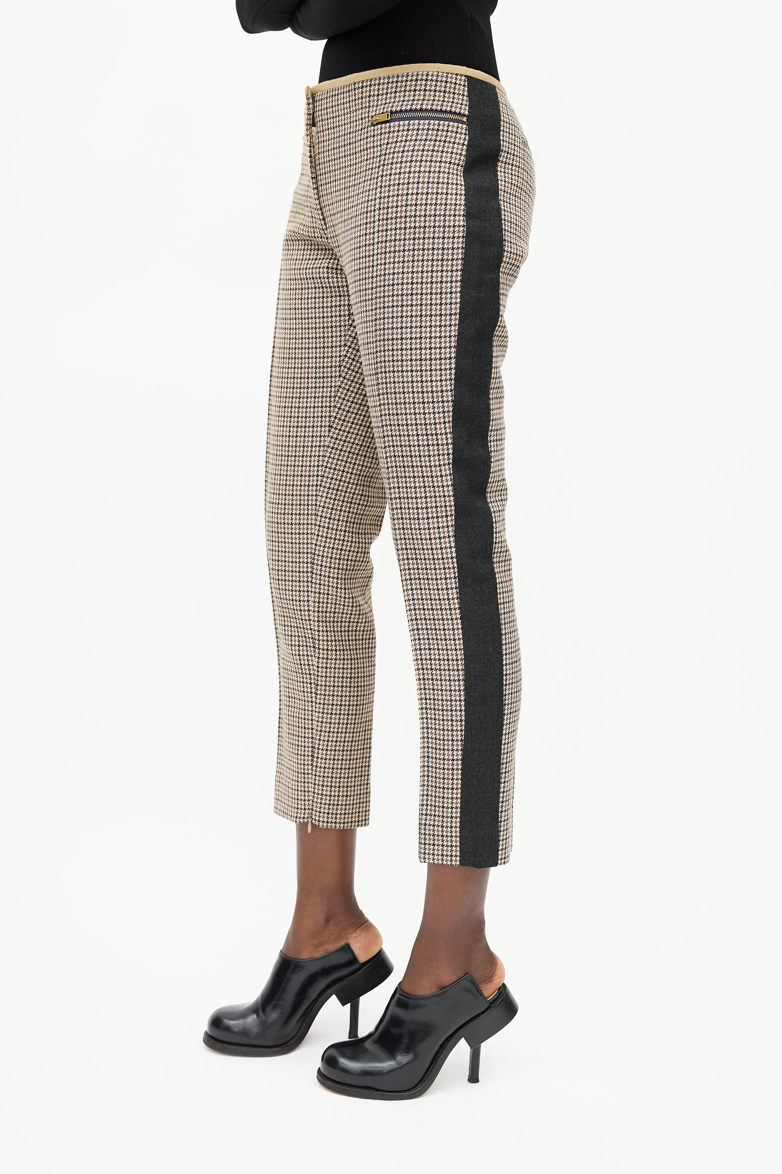 Beige & Black Houndstooth Stripe Trouser