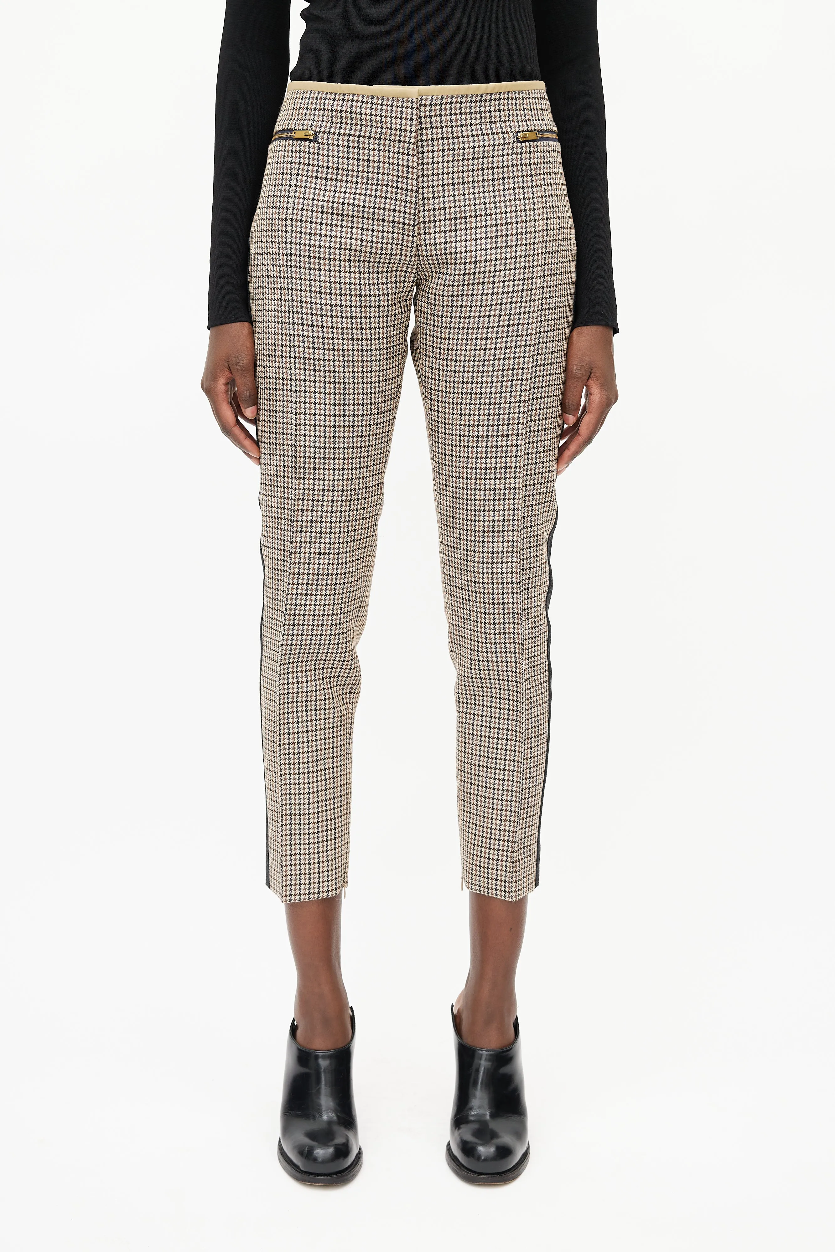 Beige & Black Houndstooth Stripe Trouser