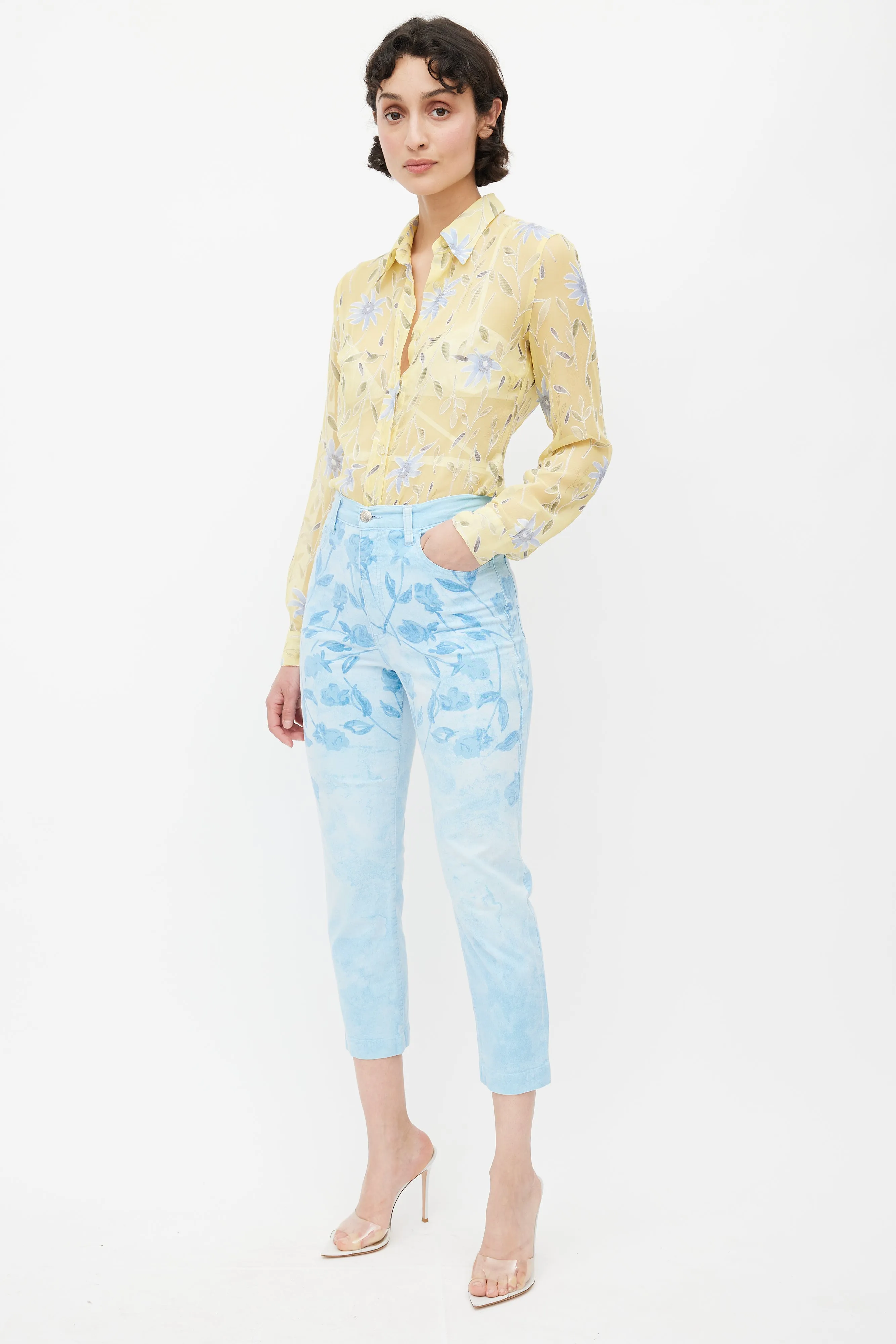 Blue Floral Rhinestone Trouser