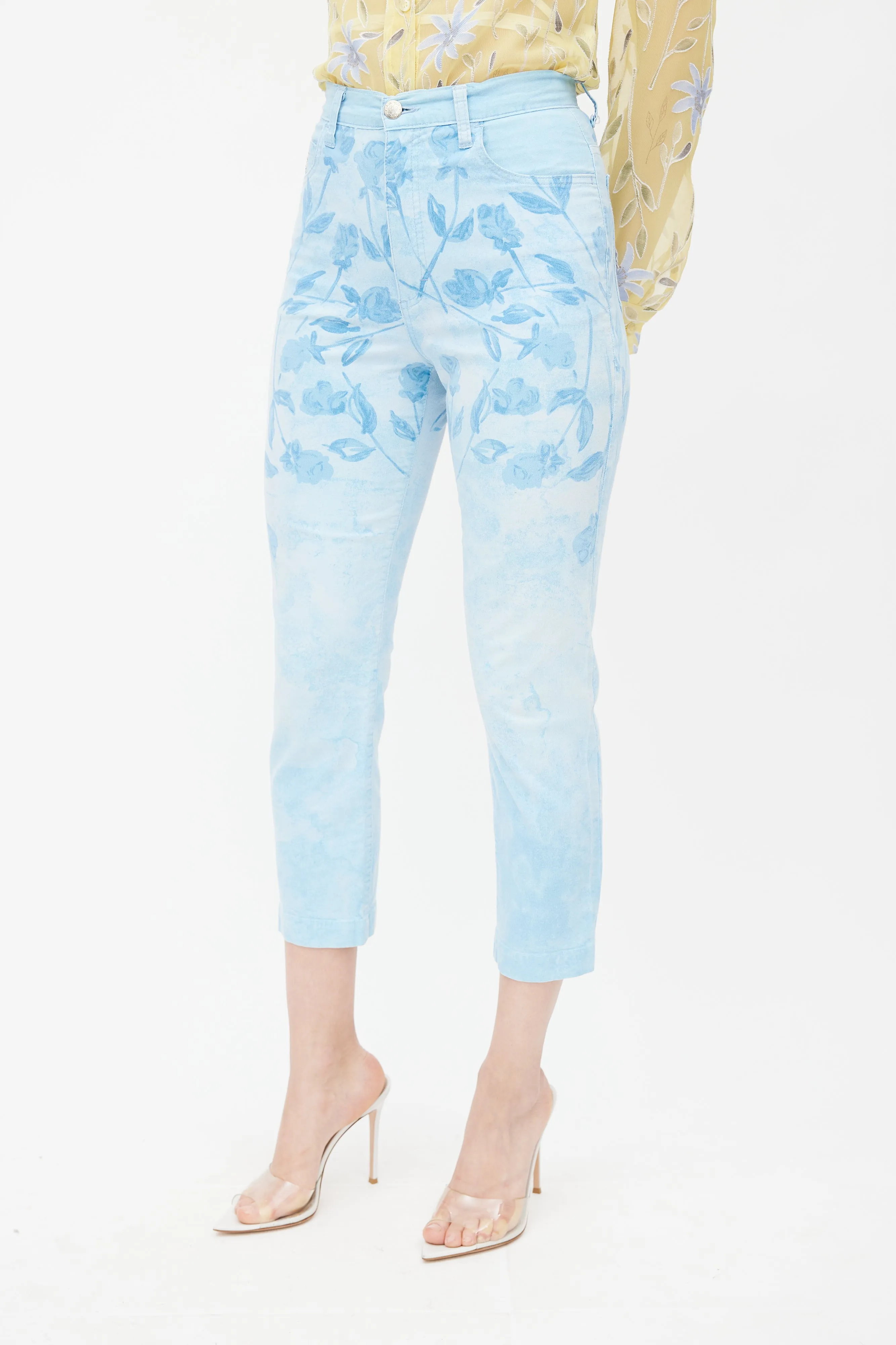 Blue Floral Rhinestone Trouser