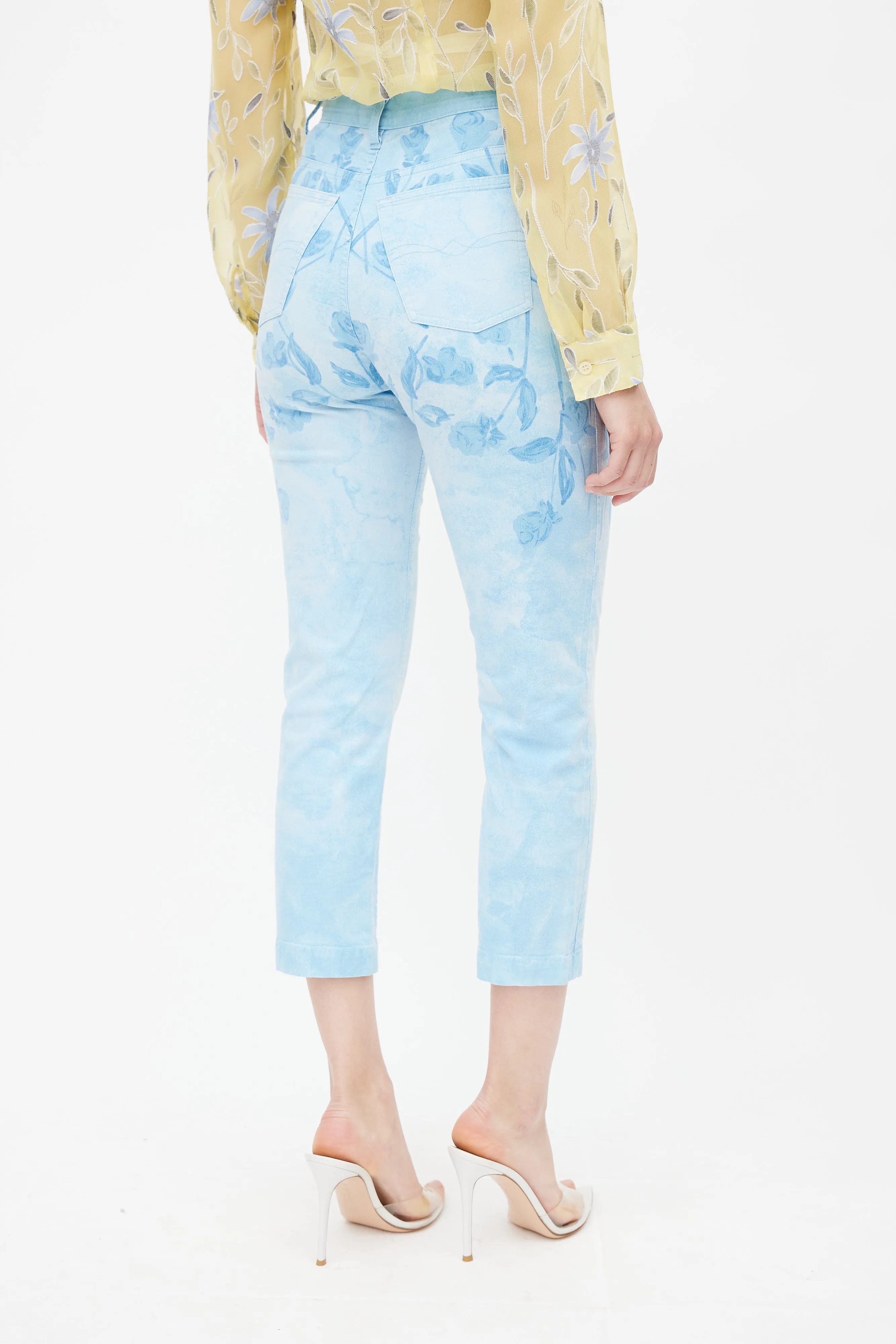 Blue Floral Rhinestone Trouser