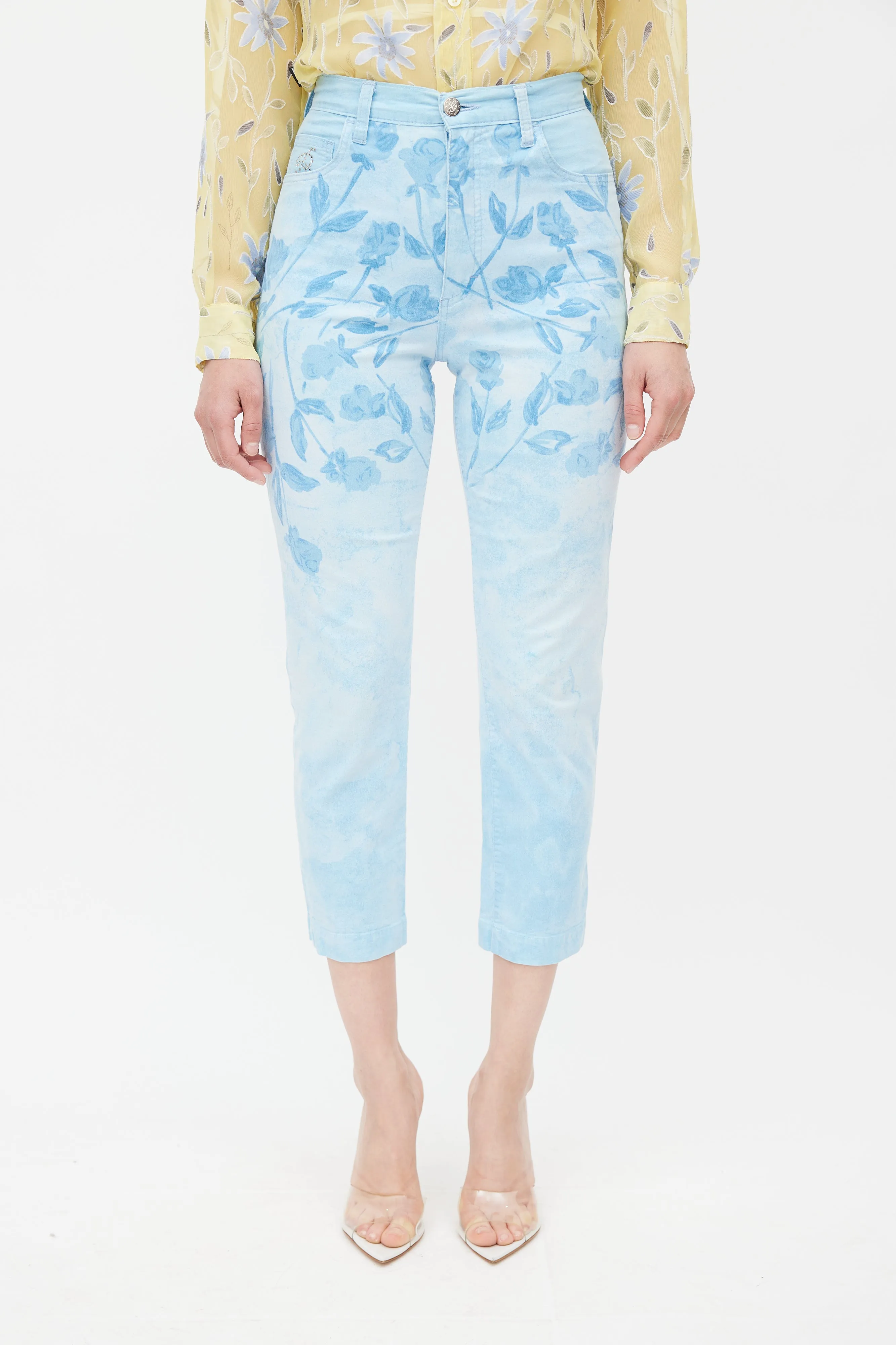 Blue Floral Rhinestone Trouser