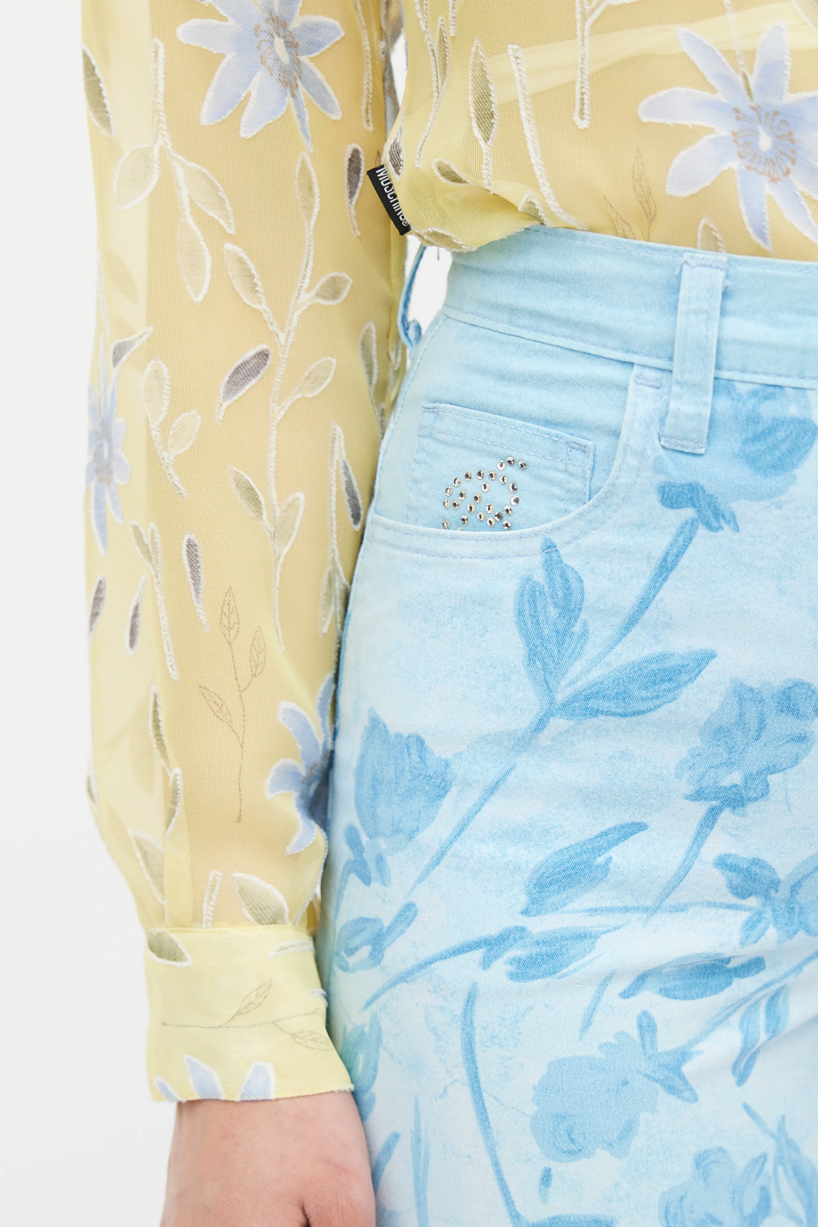 Blue Floral Rhinestone Trouser