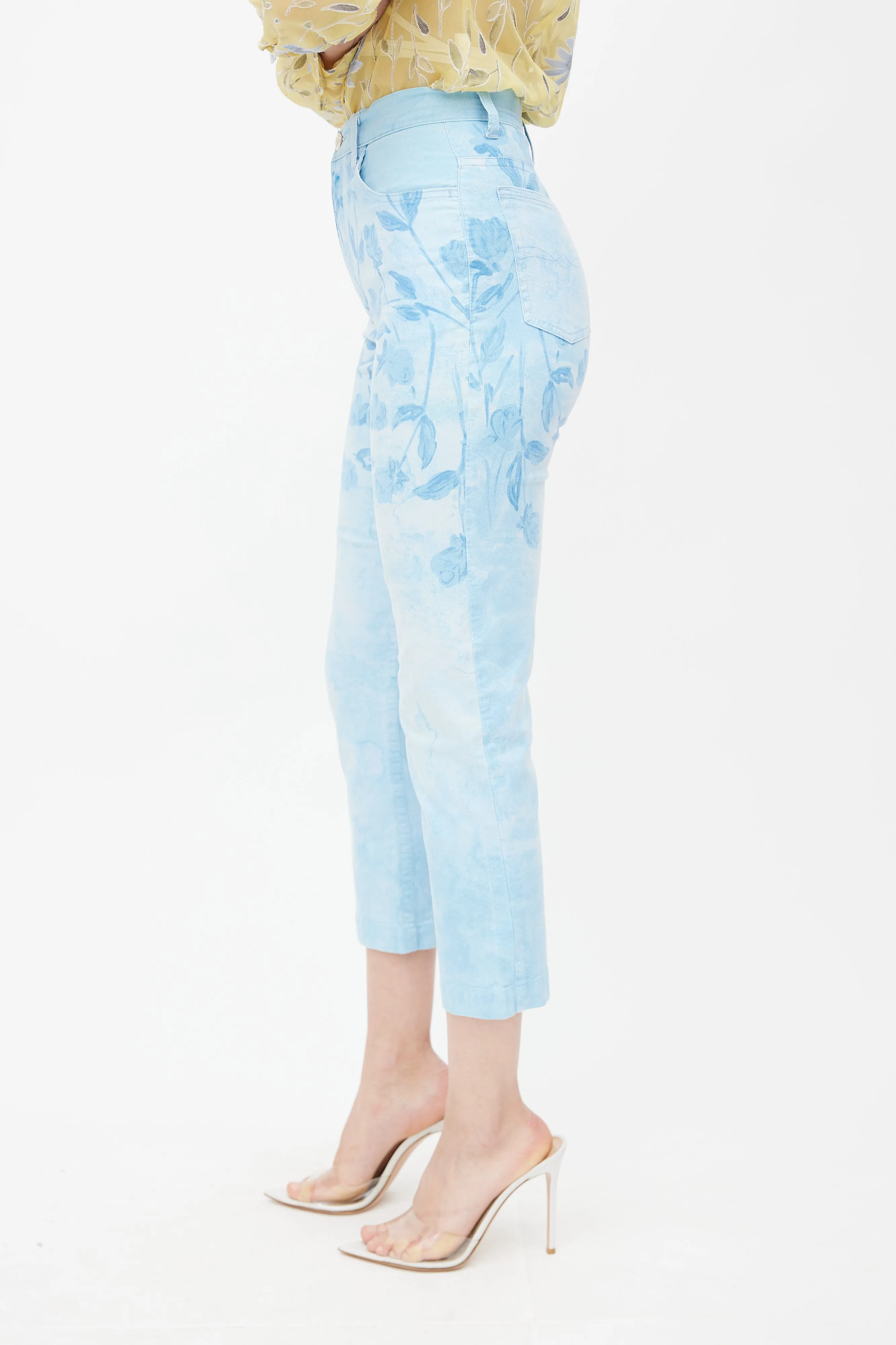 Blue Floral Rhinestone Trouser