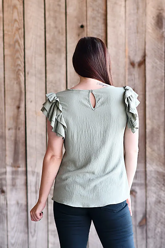 Flare Ruffled Short Sleeve Top in Light Sage
