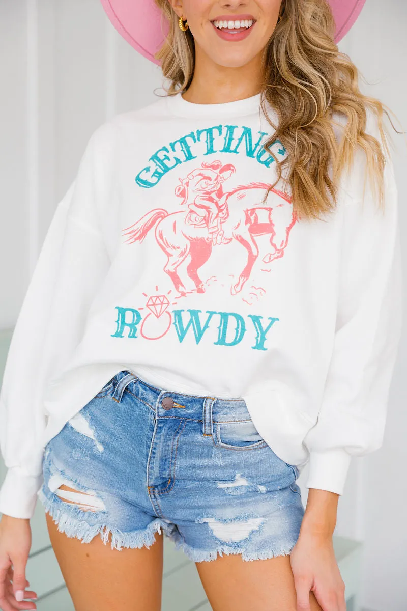 GETTIN ROWDY BRONCO IVORY PULLOVER