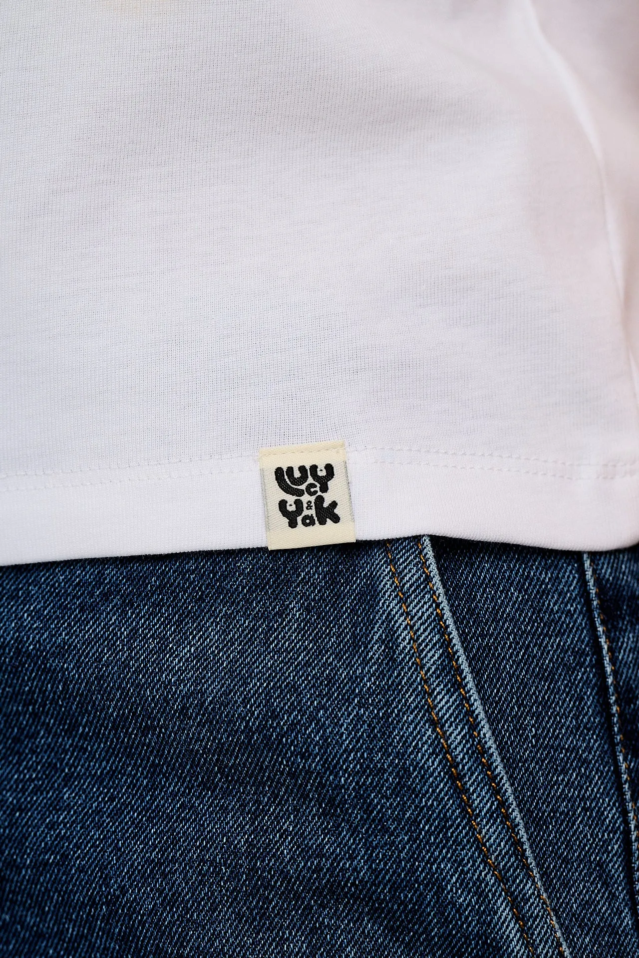 Maya - Cotton Tee in White Rainbow Print