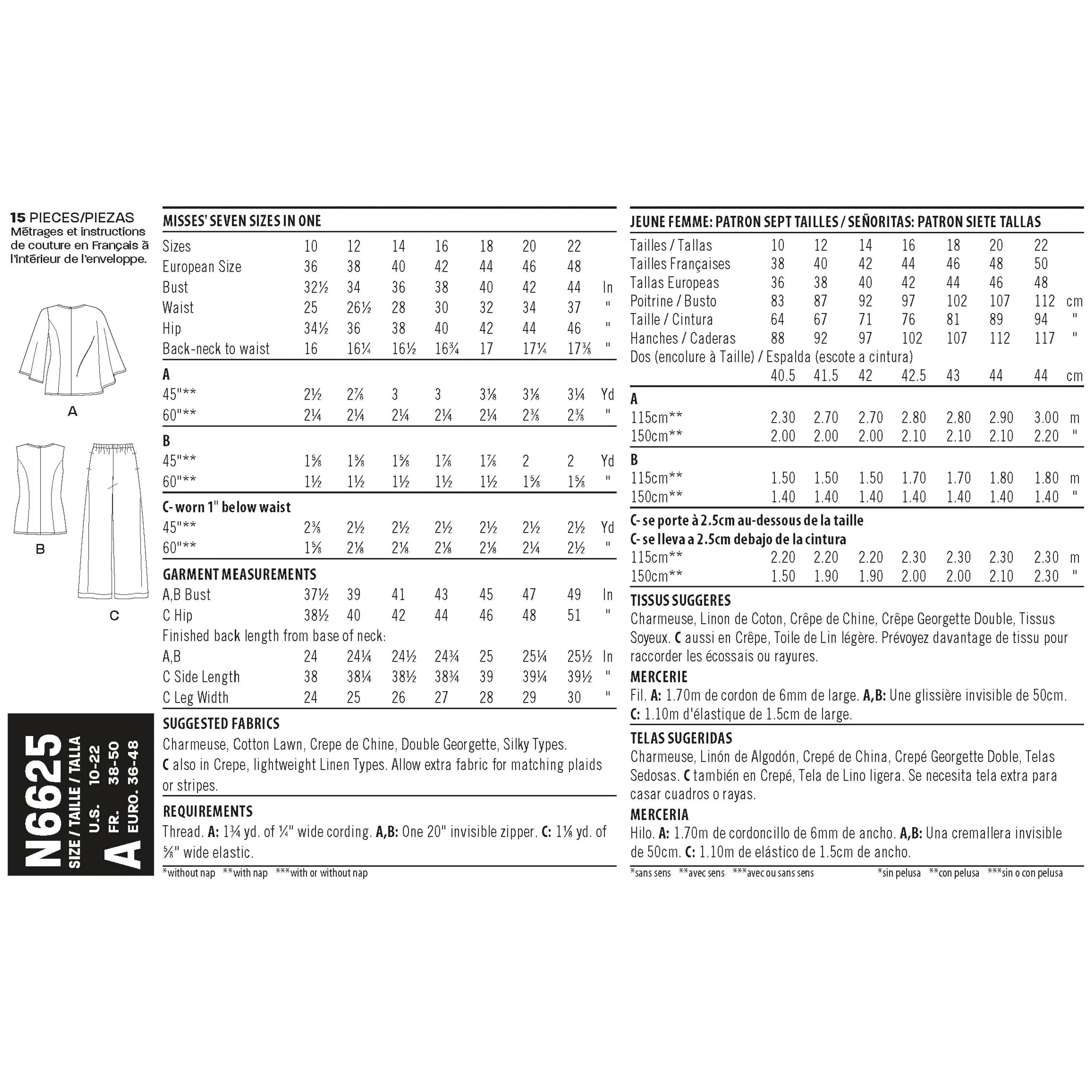 New Look Sewing Pattern N6625 - Misses' Tops and Pull On Trousers