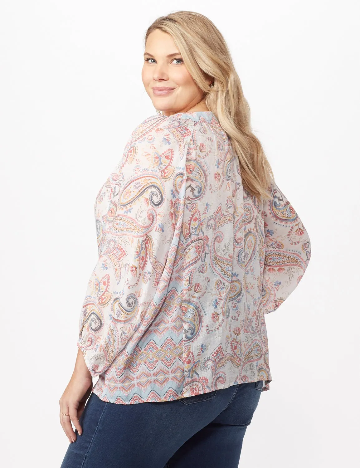 Paisley Slub Peasant Top