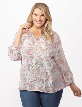 Paisley Slub Peasant Top