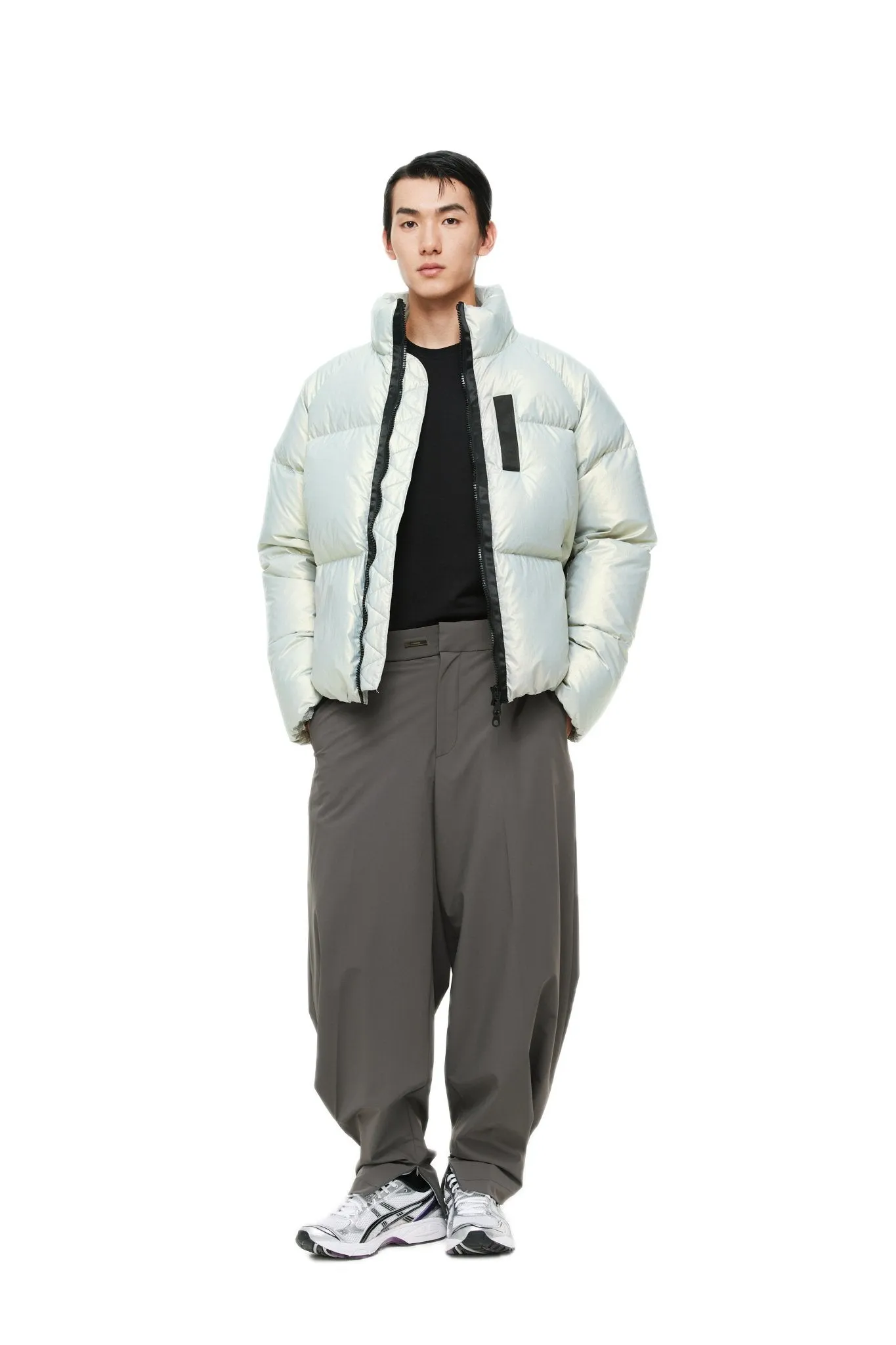 Silver Green Horn sleeve Contrast Patchwork Down Jacket