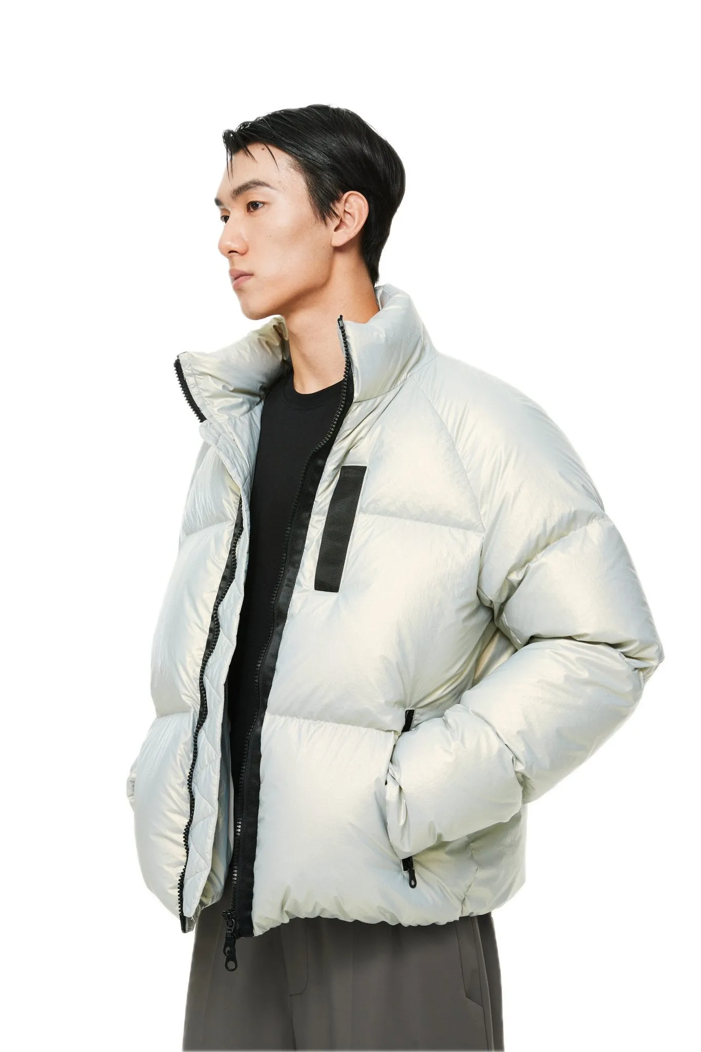 Silver Green Horn sleeve Contrast Patchwork Down Jacket