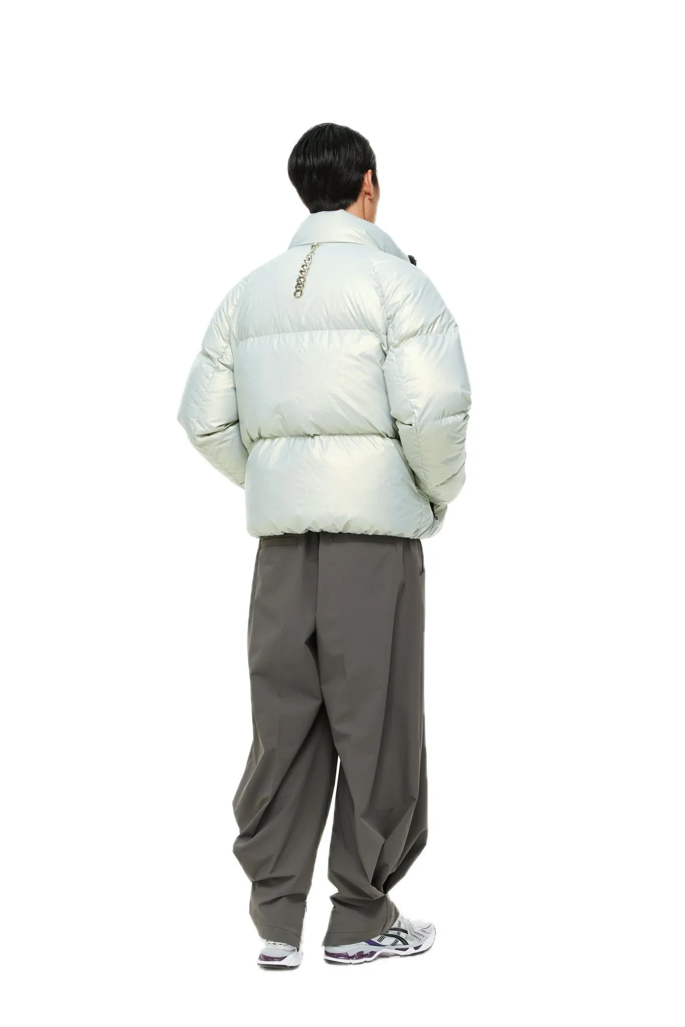 Silver Green Horn sleeve Contrast Patchwork Down Jacket
