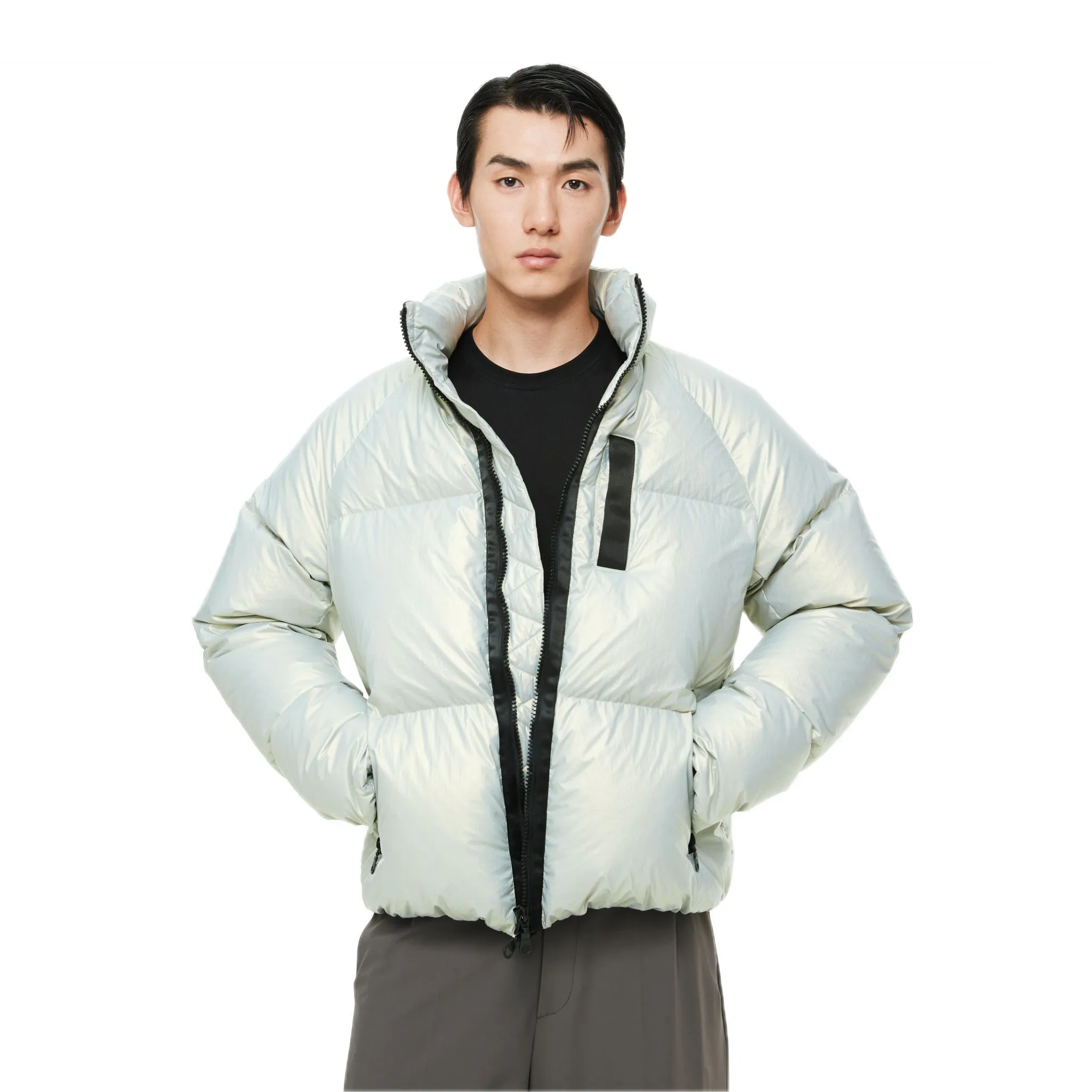Silver Green Horn sleeve Contrast Patchwork Down Jacket