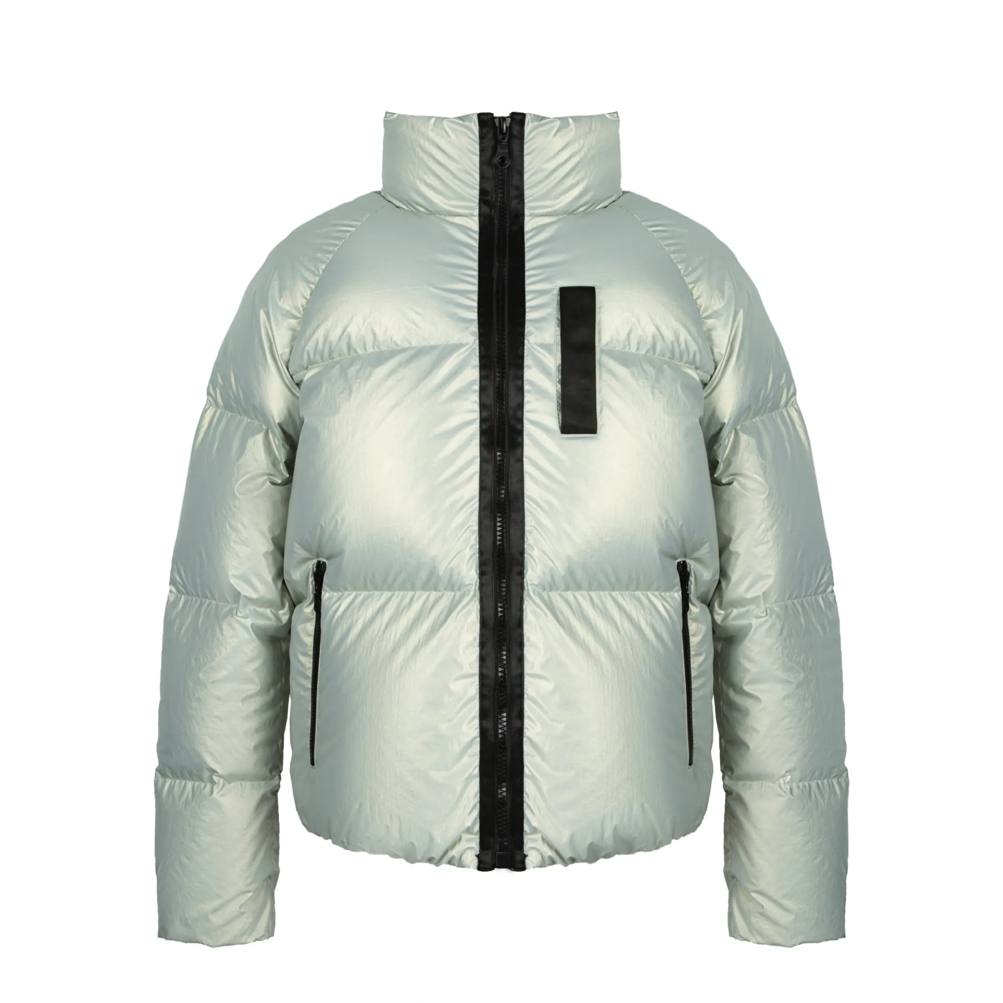 Silver Green Horn sleeve Contrast Patchwork Down Jacket