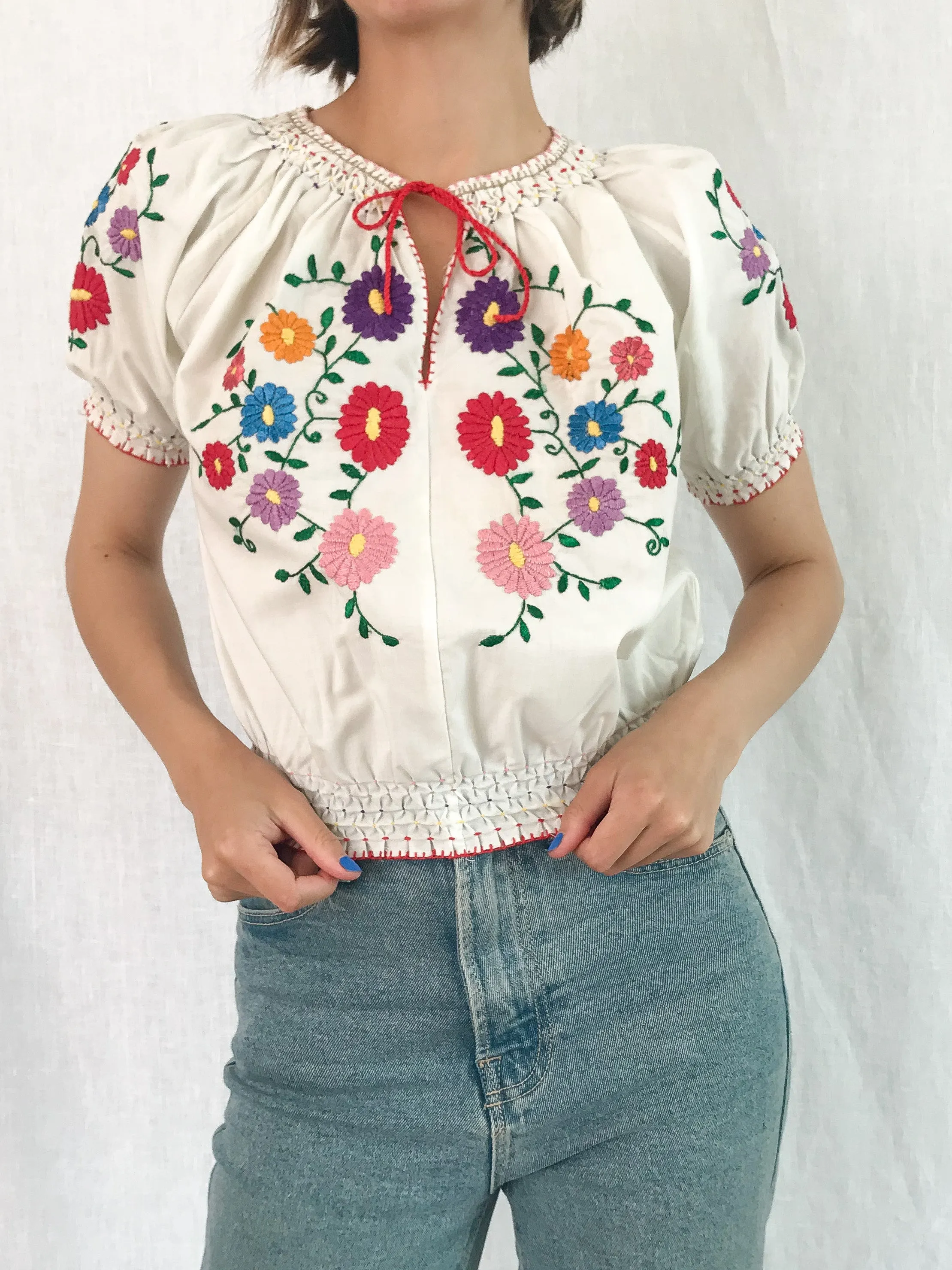 Vintage Embroidered Peasant Blouse