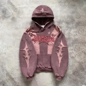 Y2K Harajuku Vintage Star Patchwork Hoodie Women Oversized Gothic Grunge Streetwear Sweatshirt Retro Aesthetic Loose Casual Distressed Urban Fashion Unisex Alternative Clothes